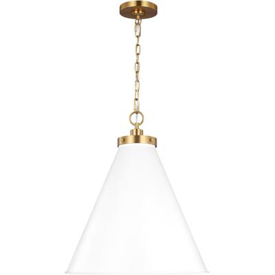 Generation Lighting Designers - Wellfleet Large Cone Pendant - Matte White/Burnished Brass - CP1281MWTBBS