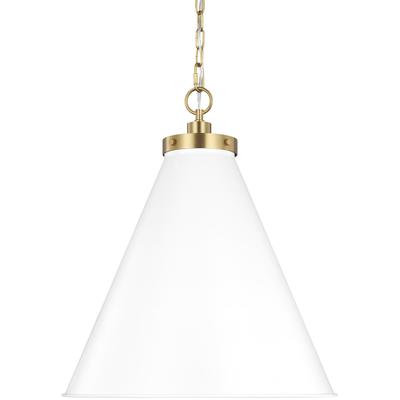 Generation Lighting Designers - Wellfleet Large Cone Pendant - Matte White/Burnished Brass - CP1281MWTBBS