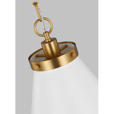 Generation Lighting Designers - Wellfleet Large Cone Pendant - Matte White/Burnished Brass - CP1281MWTBBS