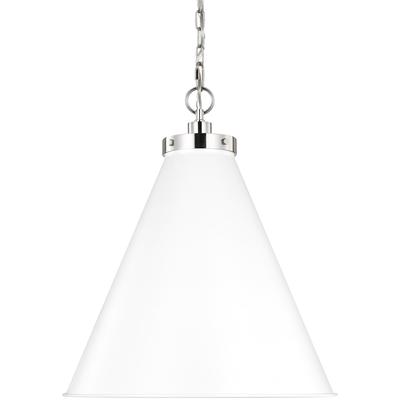 Generation Lighting Designers - Wellfleet Large Cone Pendant - Matte White/Polished Nickel - CP1281MWTPN