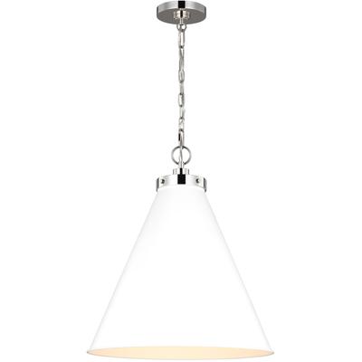 Generation Lighting Designers - Wellfleet Large Cone Pendant - Matte White/Polished Nickel - CP1281MWTPN