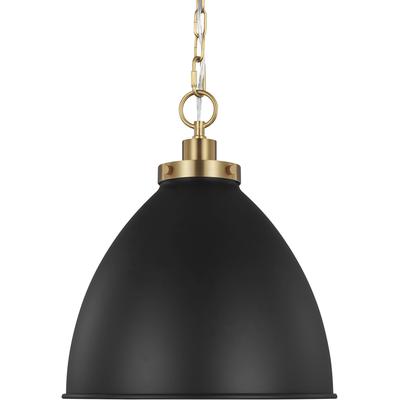 Generation Lighting Designers - Wellfleet Medium Dome Pendant - Midnight Black/Burnished Brass - CP1291MBKBBS