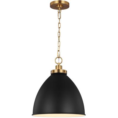 Generation Lighting Designers - Wellfleet Medium Dome Pendant - Midnight Black/Burnished Brass - CP1291MBKBBS