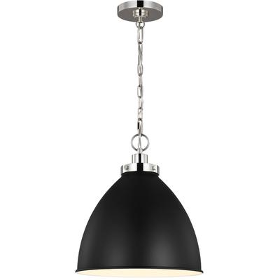 Generation Lighting Designers - Wellfleet Medium Dome Pendant - Midnight Black/Polished Nickel - CP1291MBKPN