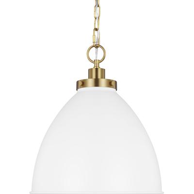 Generation Lighting Designers - Wellfleet Medium Dome Pendant - Matte White/Burnished Brass - CP1291MWTBBS