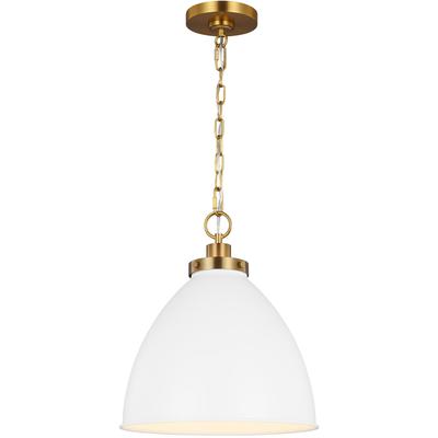 Generation Lighting Designers - Wellfleet Medium Dome Pendant - Matte White/Burnished Brass - CP1291MWTBBS