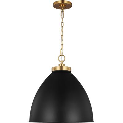 Generation Lighting Designers - Wellfleet Large Dome Pendant - Midnight Black/Burnished Brass - CP1301MBKBBS