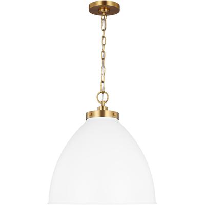 Generation Lighting Designers - Wellfleet Large Dome Pendant - Matte White/Burnished Brass - CP1301MWTBBS