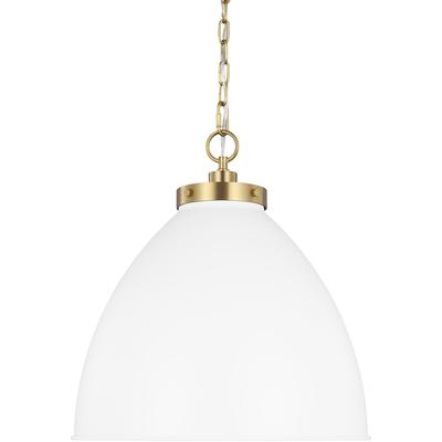 Generation Lighting Designers - Wellfleet Large Dome Pendant - Matte White/Burnished Brass - CP1301MWTBBS