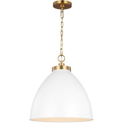 Generation Lighting Designers - Wellfleet Large Dome Pendant - Matte White/Burnished Brass - CP1301MWTBBS