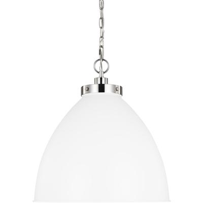 Generation Lighting Designers - Wellfleet Large Dome Pendant - Matte White/Polished Nickel - CP1301MWTPN