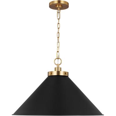 Generation Lighting Designers - Wellfleet Wide Cone Pendant - Midnight Black/Burnished Brass - CP1311MBKBBS