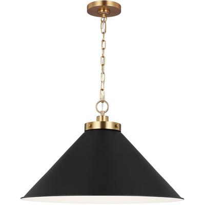 Generation Lighting Designers - Wellfleet Wide Cone Pendant - Midnight Black/Burnished Brass - CP1311MBKBBS