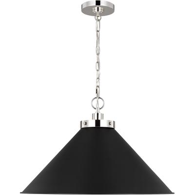 Generation Lighting Designers - Wellfleet Wide Cone Pendant - Midnight Black/Polished Nickel - CP1311MBKPN