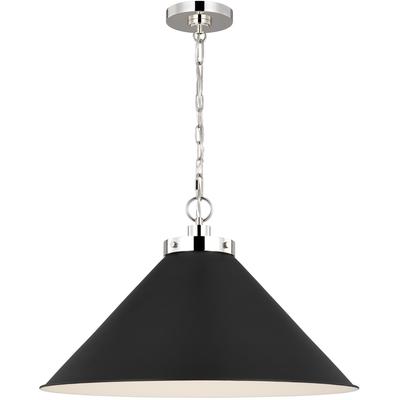 Generation Lighting Designers - Wellfleet Wide Cone Pendant - Midnight Black/Polished Nickel - CP1311MBKPN