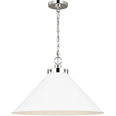 Generation Lighting Designers - Wellfleet Wide Cone Pendant - Matte White/Polished Nickel - CP1311MWTPN