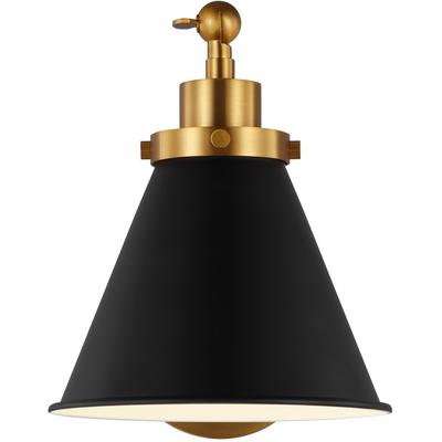 Generation Lighting Designers - Wellfleet Single Arm Cone Task Sconce - Midnight Black/Burnished Brass - CW1121MBKBBS