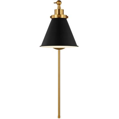 Generation Lighting Designers - Wellfleet Single Arm Cone Task Sconce - Midnight Black/Burnished Brass - CW1121MBKBBS