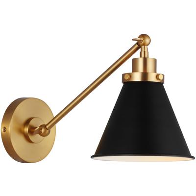 Generation Lighting Designers - Wellfleet Single Arm Cone Task Sconce - Midnight Black/Burnished Brass - CW1121MBKBBS