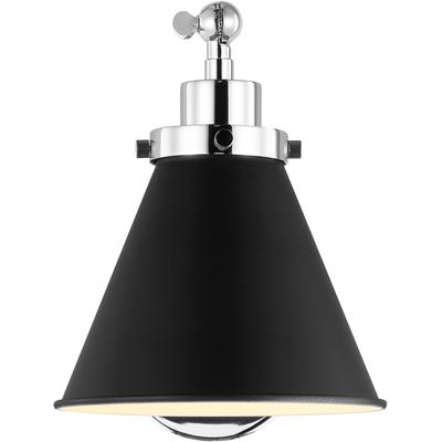 Generation Lighting Designers - Wellfleet Single Arm Cone Task Sconce - Midnight Black/Polished Nickel - CW1121MBKPN