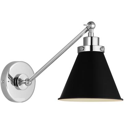 Generation Lighting Designers - Wellfleet Single Arm Cone Task Sconce - Midnight Black/Polished Nickel - CW1121MBKPN