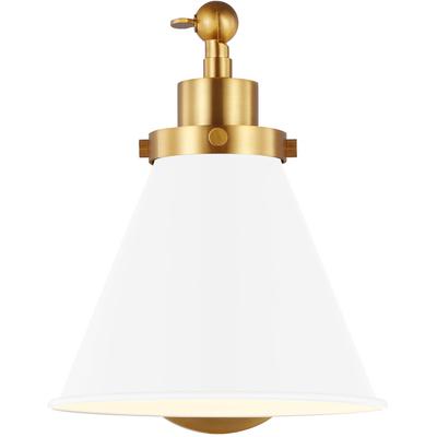 Generation Lighting Designers - Wellfleet Single Arm Cone Task Sconce - Matte White/Burnished Brass - CW1121MWTBBS