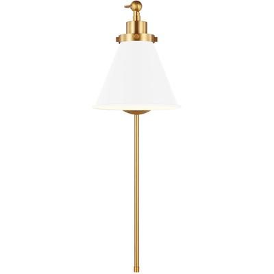 Generation Lighting Designers - Wellfleet Single Arm Cone Task Sconce - Matte White/Burnished Brass - CW1121MWTBBS