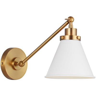 Generation Lighting Designers - Wellfleet Single Arm Cone Task Sconce - Matte White/Burnished Brass - CW1121MWTBBS