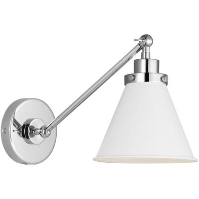 Generation Lighting Designers - Wellfleet Single Arm Cone Task Sconce - Matte White/Polished Nickel - CW1121MWTPN