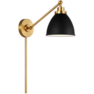 Generation Lighting Designers - Wellfleet Single Arm Dome Task Sconce - Midnight Black/Burnished Brass - CW1131MBKBBS