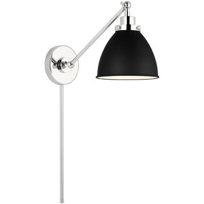 Generation Lighting Designers - Wellfleet Single Arm Dome Task Sconce - Midnight Black/Polished Nickel - CW1131MBKPN