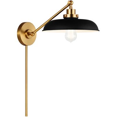 Generation Lighting Designers - Wellfleet Single Arm Wide Task Sconce - Midnight Black/Burnished Brass - CW1141MBKBBS