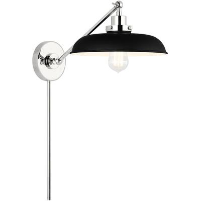 Generation Lighting Designers - Wellfleet Single Arm Wide Task Sconce - Midnight Black/Polished Nickel - CW1141MBKPN