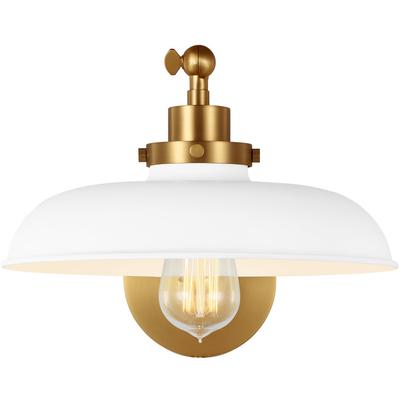 Generation Lighting Designers - Wellfleet Single Arm Wide Task Sconce - Matte White/Burnished Brass - CW1141MWTBBS