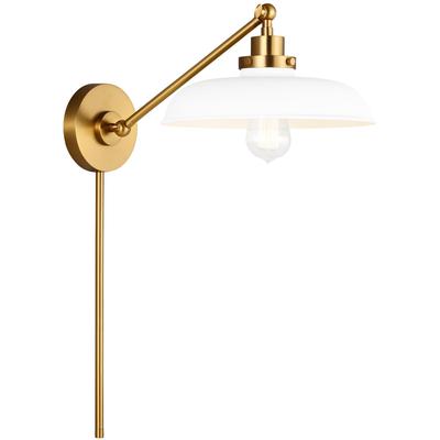 Generation Lighting Designers - Wellfleet Single Arm Wide Task Sconce - Matte White/Burnished Brass - CW1141MWTBBS