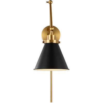 Generation Lighting Designers - Wellfleet Double Arm Cone Task Sconce - Midnight Black/Burnished Brass - CW1151MBKBBS