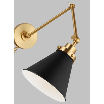 Generation Lighting Designers - Wellfleet Double Arm Cone Task Sconce - Midnight Black/Burnished Brass - CW1151MBKBBS