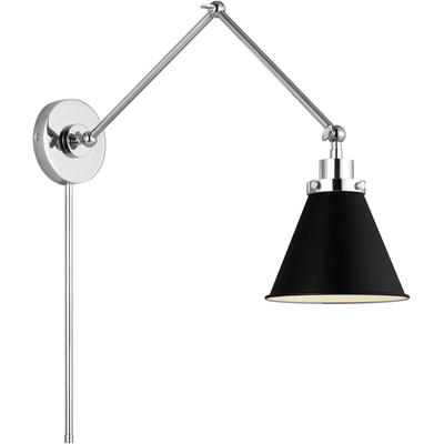 Generation Lighting Designers - Wellfleet Double Arm Cone Task Sconce - Midnight Black/Polished Nickel - CW1151MBKPN