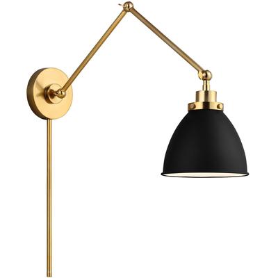 Generation Lighting Designers - Wellfleet Double Arm Dome Task Sconce - Midnight Black/Burnished Brass - CW1161MBKBBS