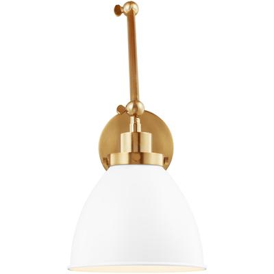 Generation Lighting Designers - Wellfleet Double Arm Dome Task Sconce - Matte White/Burnished Brass - CW1161MWTBBS