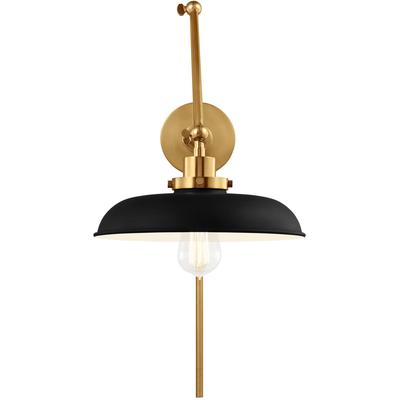 Generation Lighting Designers - Wellfleet Double Arm Wide Task Sconce - Midnight Black/Burnished Brass - CW1171MBKBBS