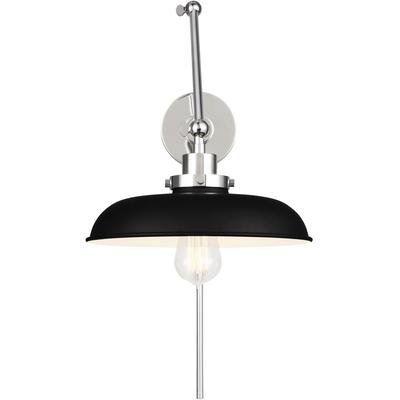 Generation Lighting Designers - Wellfleet Double Arm Wide Task Sconce - Midnight Black/Polished Nickel - CW1171MBKPN