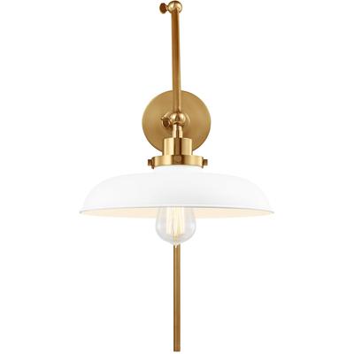 Generation Lighting Designers - Wellfleet Double Arm Wide Task Sconce - Matte White/Burnished Brass - CW1171MWTBBS