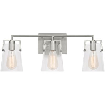 Generation Lighting Designers - Crofton 3-Light Bath Vanity Fixture - Brushed Steel - DJV1033BS