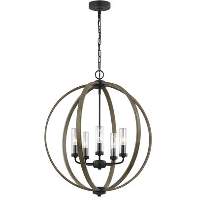 Generation Lighting Designers - Allier Outdoor Chandelier - Weathered Oak Wood/Antique Forged Iron - OLF3294/5WOW/AF