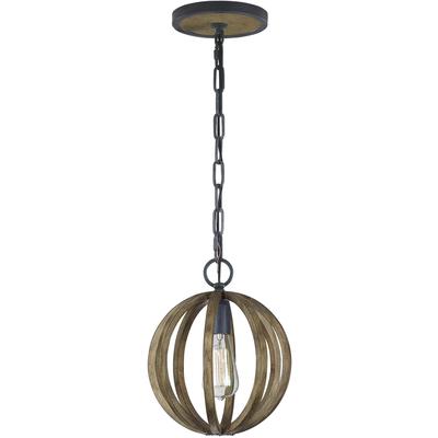 Generation Lighting Designers - Allier Mini Pendant - Weathered Oak Wood/Antique Forged Iron - P1302WOW/AF