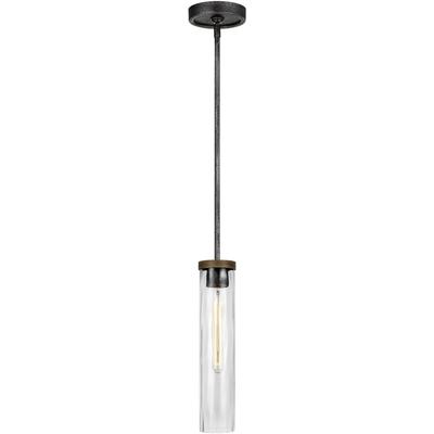 Generation Lighting Designers - Angelo Slim Pendant - Distressed Weathered Oak/Slate Grey Metal - P1510DWK/SGM