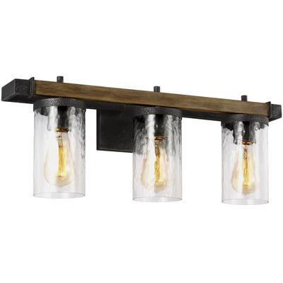 Generation Lighting Designers - Angelo 3-Light Vanity Fixture - Distressed Weathered Oak/Slate Grey Metal - VS18253DWK/SGM