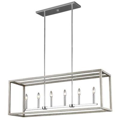 Generation Lighting - Moffet Street 6-Light Island Pendant - Washed Pine/Chrome - 6634506-872