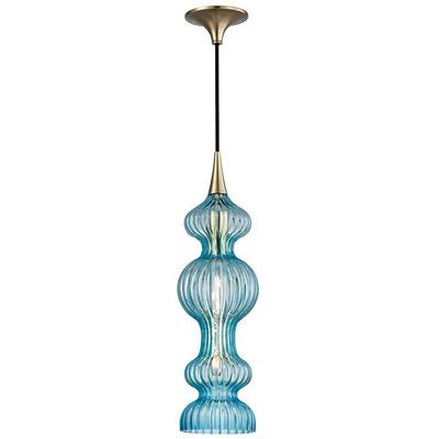 Hudson Valley - Pomfret 1-Light Pendant with Blue Glass - 1600-AGB-BL